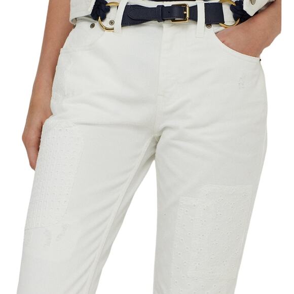 Lauren Ralph Lauren Eyelet Embroidery Relaxed Ankle Jeans White Wash Size 18/18W - Picture 7 of 11